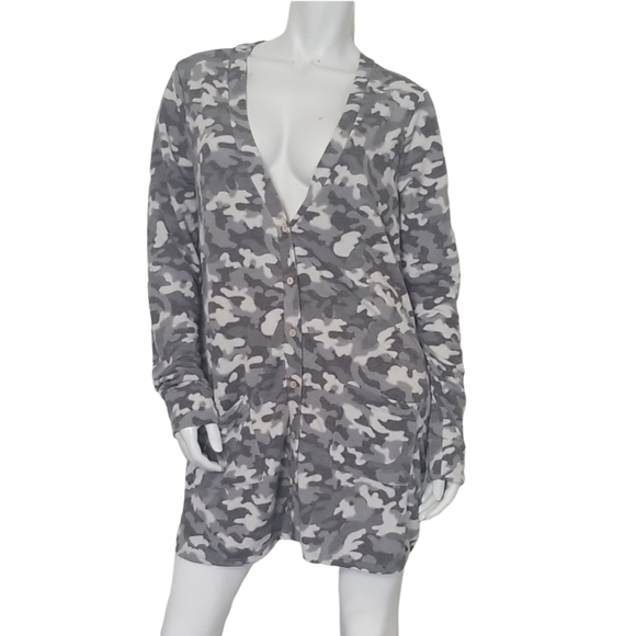 Agnes & Dora SZ Large Cardigan Gray Camo Super Soft Lightweight Long Button Up - Picture 1 of 8